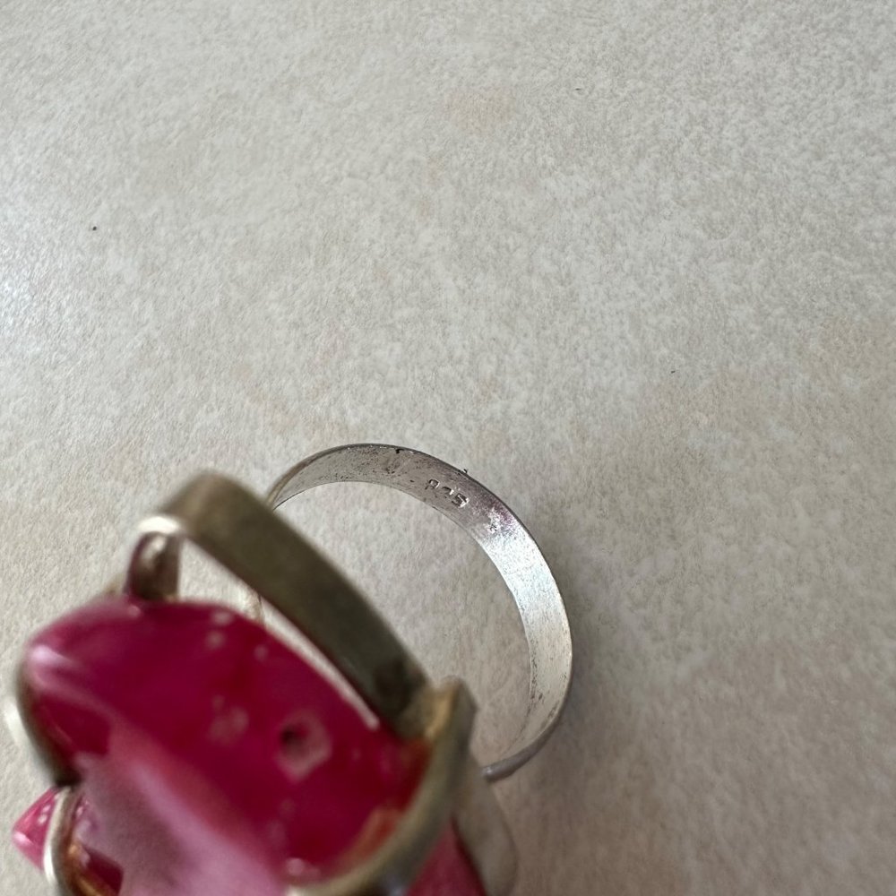 Signed stamped 925 sterling silver hot pink natural agate geode slice ring - Picture 9 of 10